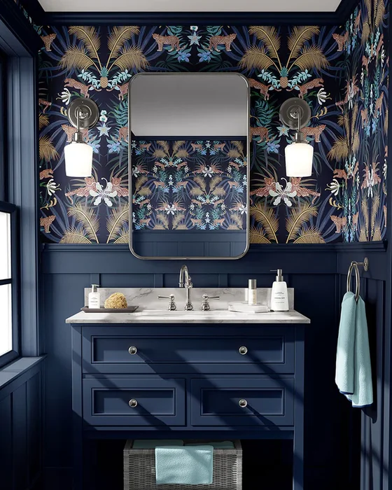 deco toilettes wc papier peint bleu nuit