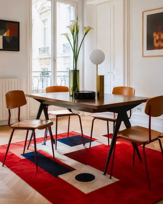deco salle a manger tapis rouge