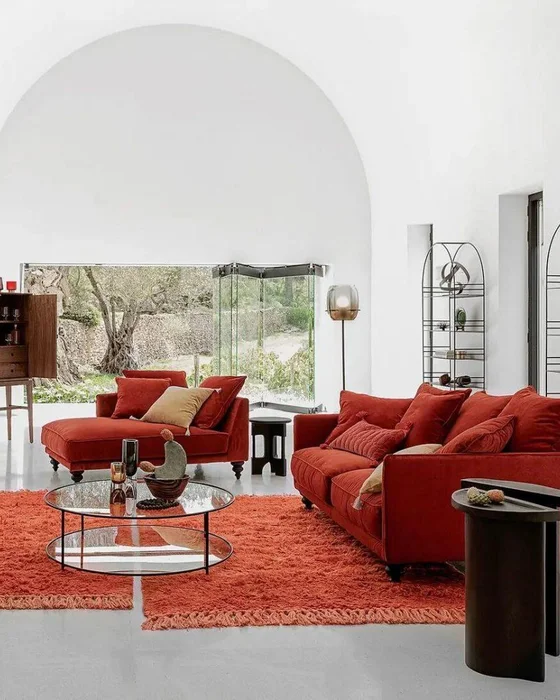 deco moderne blanc rouge salon
