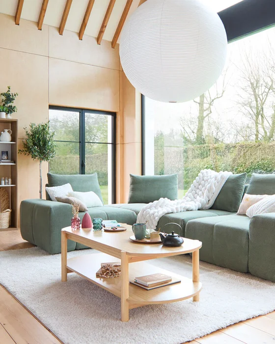 deco salon scandinave cocooning vert bois