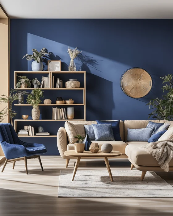 deco salon nature bleu nuit beige