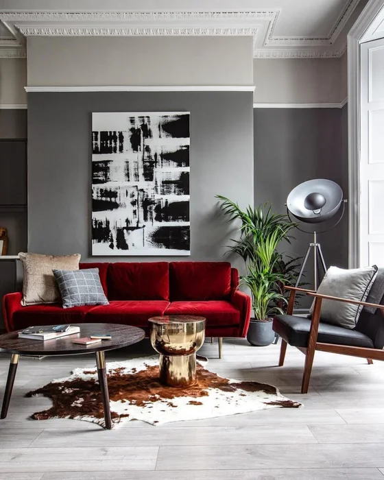 deco salon vintage blanc rouge gris