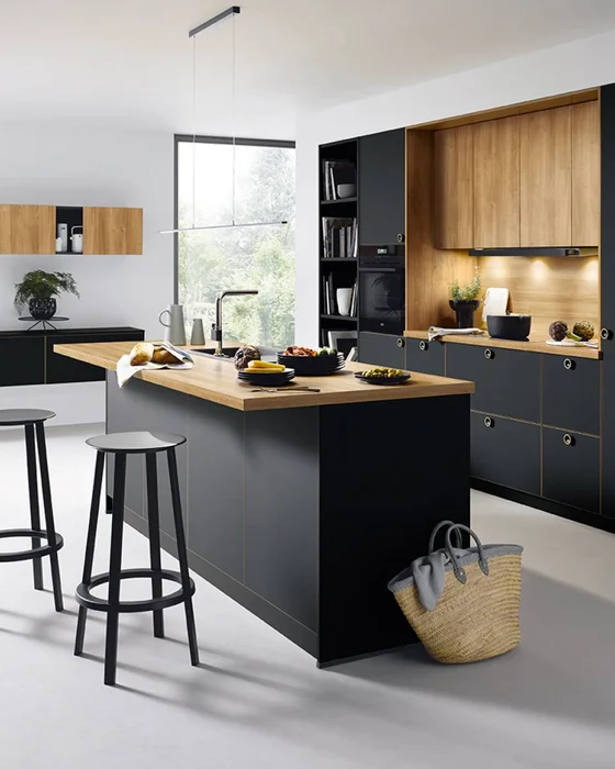 deco cuisine ilot central noir bois