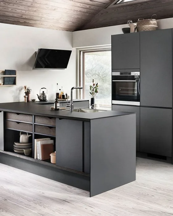deco cuisine moderne ilot central noir