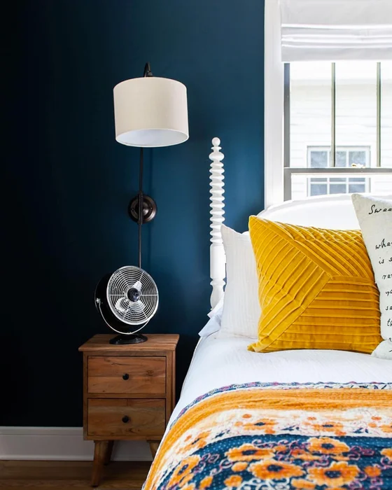 deco chambre bleu nuit jaune
