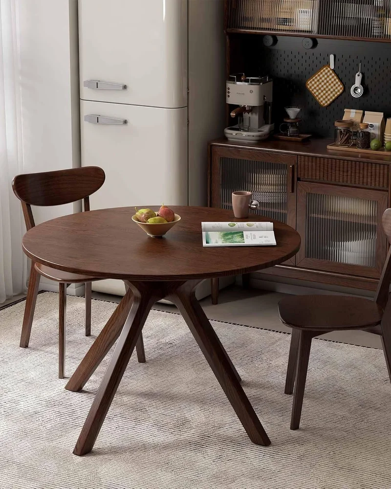 table a manger ronde vintage imitation noyer
