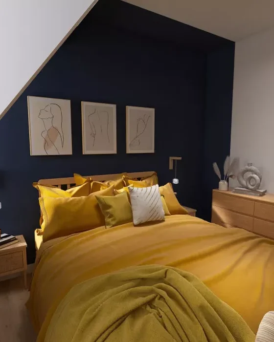 deco chambre moderne bleu nuit jaune