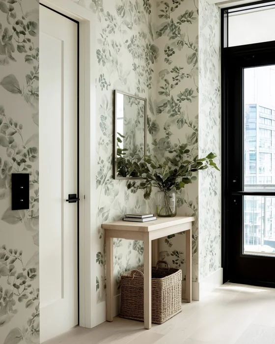 deco entree papier peint chic vegetal
