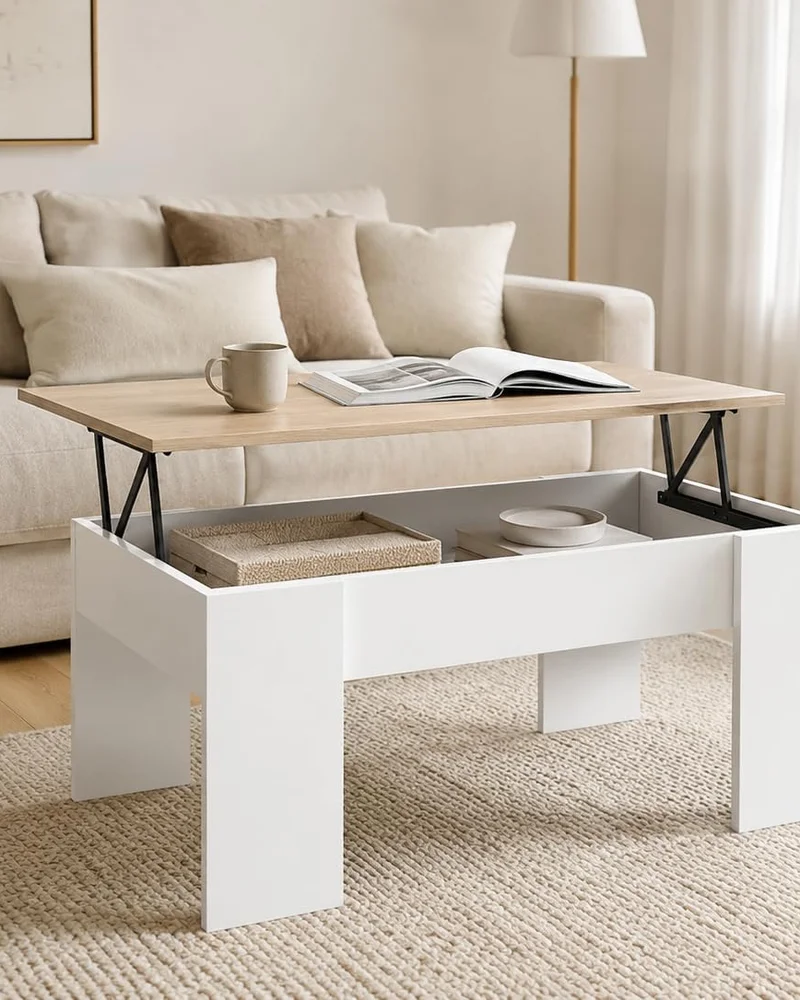 table basse relevable blanc bois