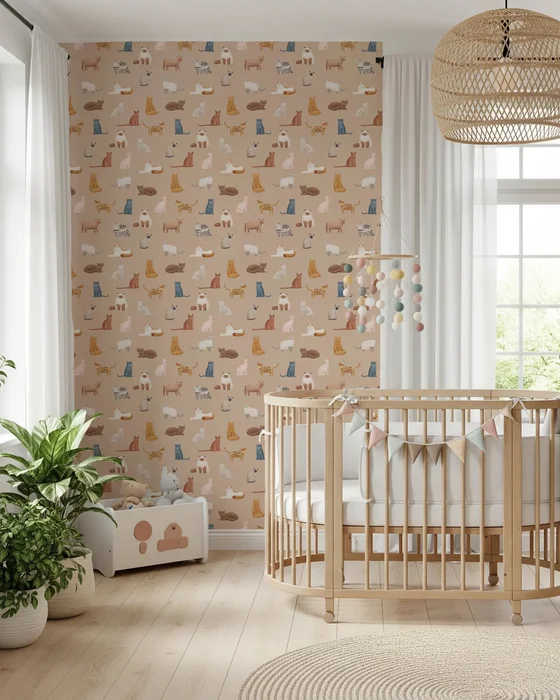 deco chambre bebe papier peint chat