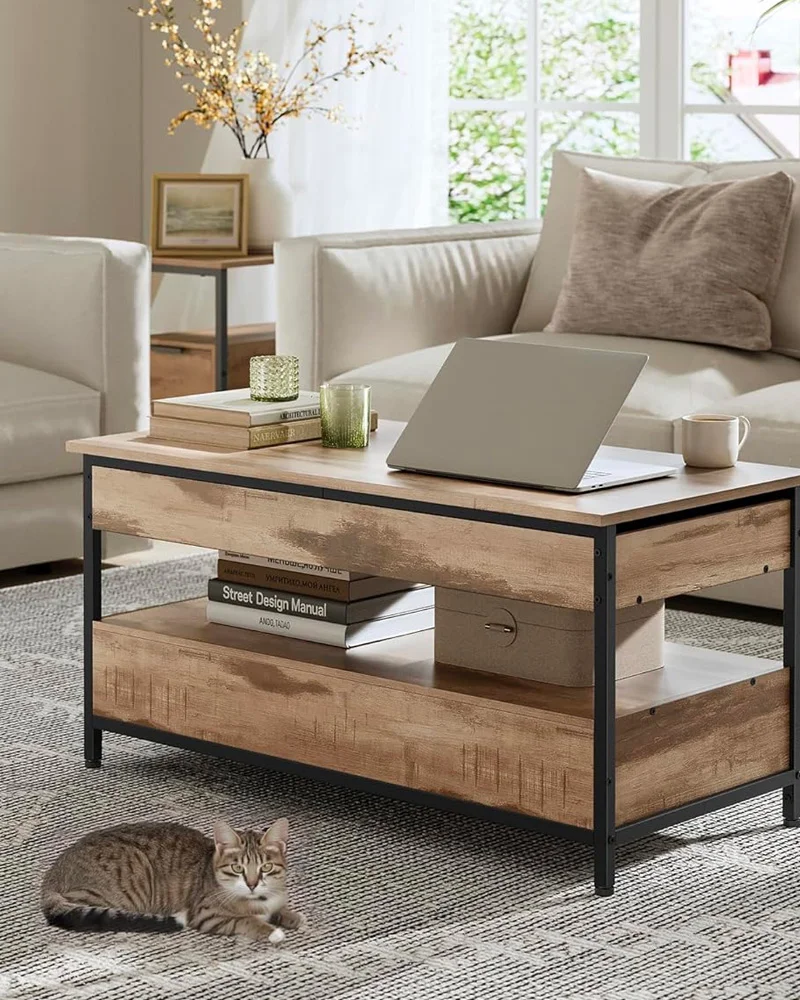 table basse relevable metal noir bois