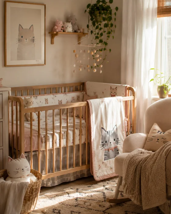 deco chambre bebe linge de lit chat